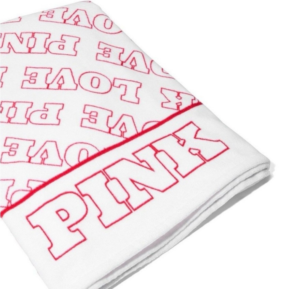 Victoria's Secret Love PINK White & Pink Logo Cotton Bath Beach Towels - 2 Pack - Picture 3 of 5